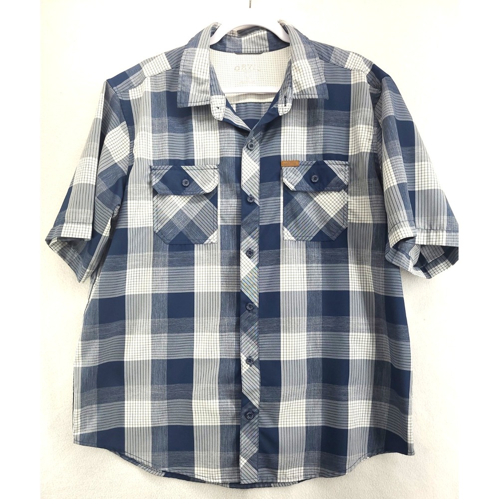 Orvis Men's Size XL Short Sleeve Button Up Shirt Blue White Fast dry Plaid